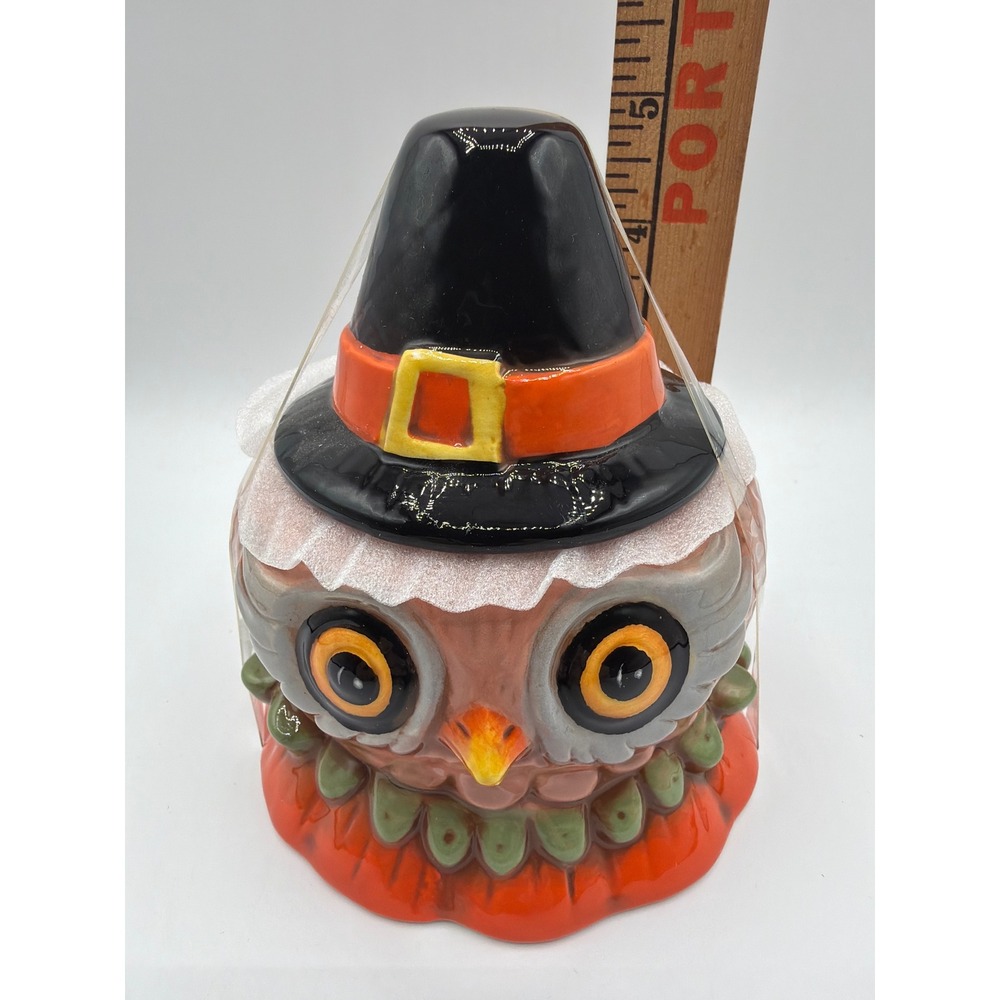 Johanna Parker Pilgrim Owl Canister 5" Thanksgiving Fall Harvest